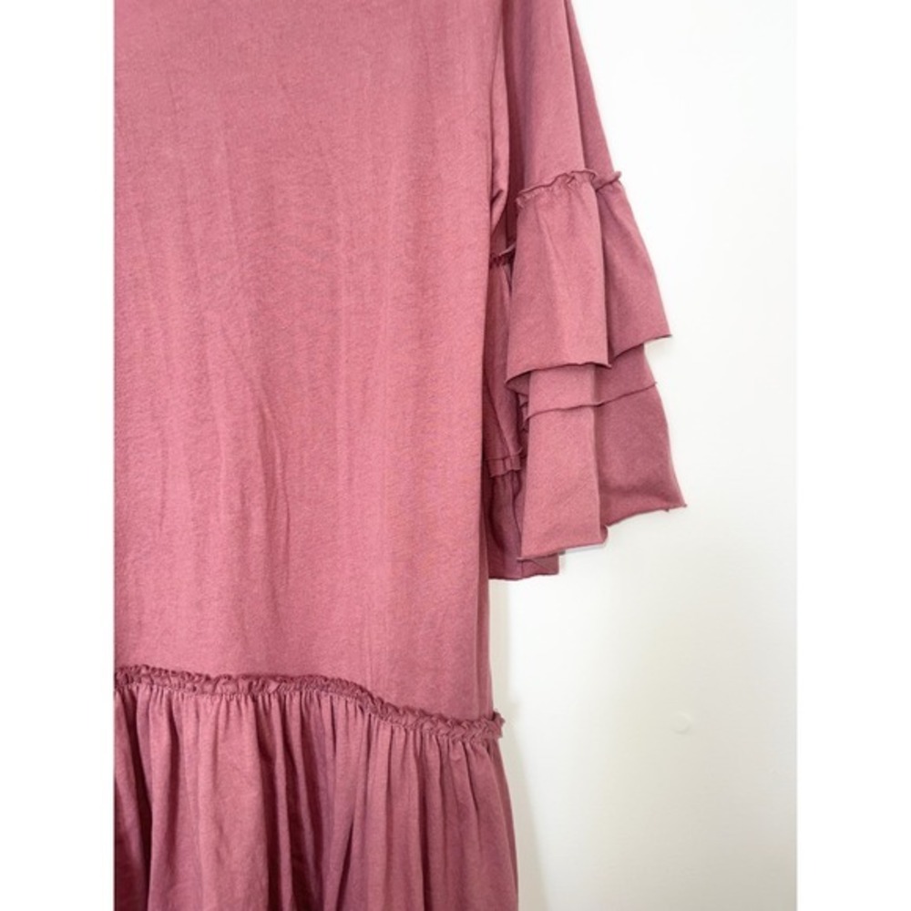 Zara NWT Trafaluc Mauve Pink Tiered‎ Ruffle Sleeve Drop Waist Midi Dress | Small - Picture 8 of 12